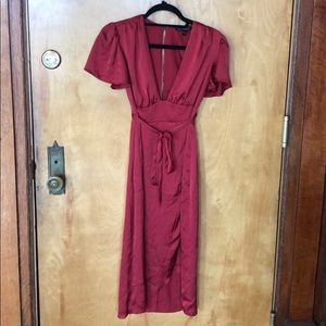 Worn Once Express Red Silk Deep V Dress
